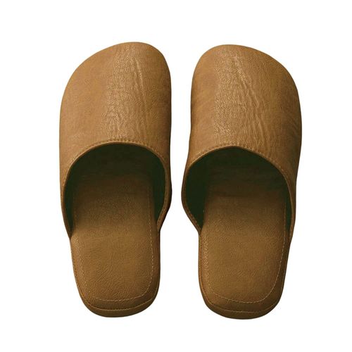 Belle Maison Slippers, Wipeable, Faux Leather, Indoor, Washable, Camel