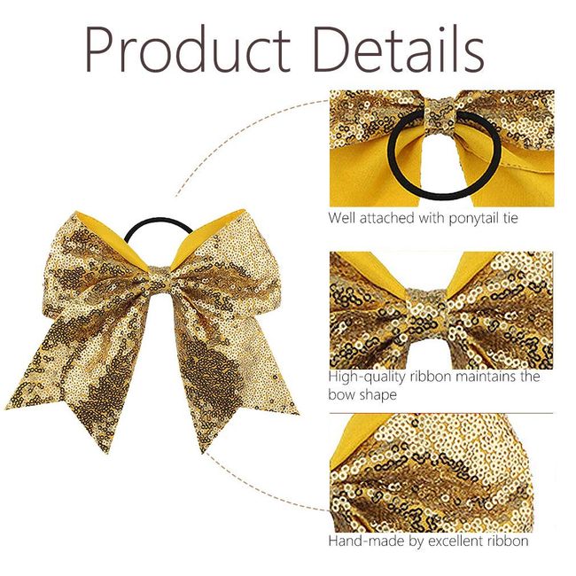 12 PCS Large Glitter Cheer Bows Gold Rhinestones 8 Large Glitter