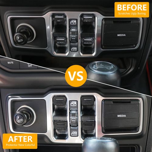 RERPRO Center Console Window Button Switch Cover Trim Compatible with 2018-2024 Jeep Wrangler JL 2/4 Door 4XE Gladiator JT Interior Accessories Paint Guard Decoration ABS Original Car Matte Black