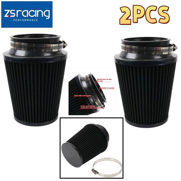 2PCS 3"76mm High Flow Inlet Dry Air Filter Cold Air Intake Cone Replacement