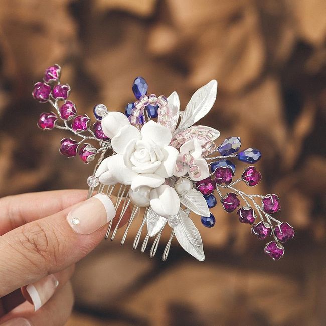 IYOU Blumen Haarkamm für Hochzeiten Rosa Kristall Haarschmuck Blatt Perlen Abschlussball Braut Kopfschmuck für Frauen