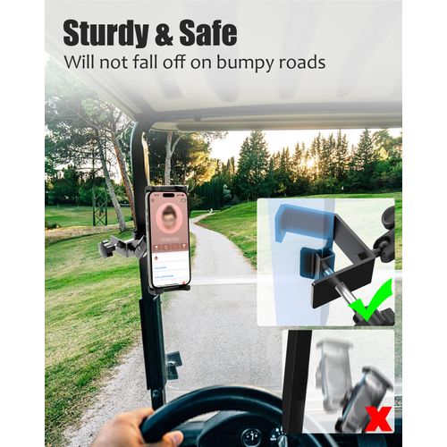 Charchendo Aluminum Alloy Golf Cart Tablet Holder with Dual Metal Ball Head, [Anti-Drop] 360° Adjustable Golf Cart Phone Mount Clamp Hand Free Fits iPad Pro 12.9/Air/Mini, Switch, 4-12.9" Devices