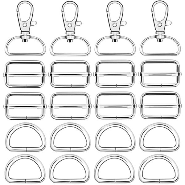 50Pcs Silver Metal Swivel Keychain Hooks D Rings and Slide Buckles for Handbag Purse Hardware Craft Key Lanyard Purse Bag Straps Dog Collars and Sewing Projects