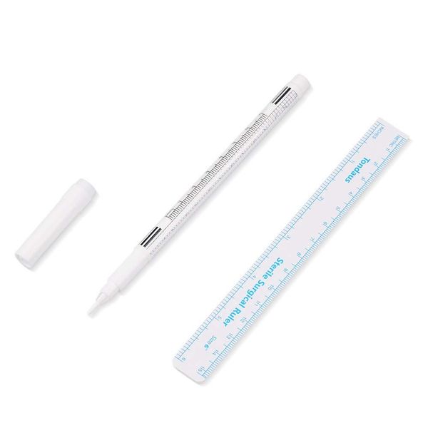 Microblading White Surgical Eyebrow Tattoo Skin Marker Pen With Measuring Ruler