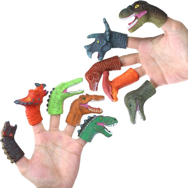 10Pcs Dinosaur Finger Puppets, Dinosaur Birthday Party Decorations Supplies Finger, Rubber Finger Puppets, Bath Finger Puppets Bath Toys for Kids Girls Boys, Finger Family Puppets for Kids Ages 3-5