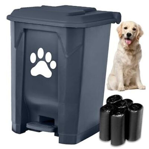 Dog Poop Trash Can Outdoors Pet Waste Station with 1Pack Grey with 5rolls Bags