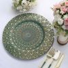 Tableclothsfactory 6 Pack | 13" Teal/Gold Embossed Peacock Design Plastic Serving Plates, Round Disposable Charger Plates