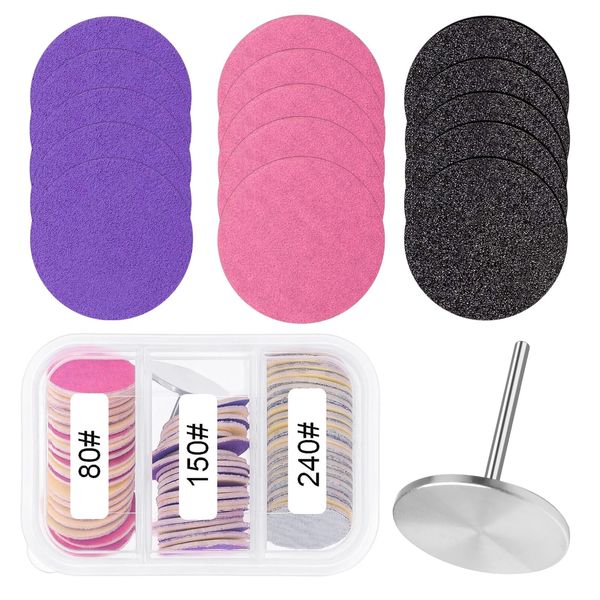 heemeei 72Pcs Sanding Paper Discs and Metal Nail Drill Bit 25mm Replacement Sandpaper Disk for Manicure Pedicure Supplies Tools, Foot File for Dead Skin Foot Callus Remover(80#150#240# Grits)…