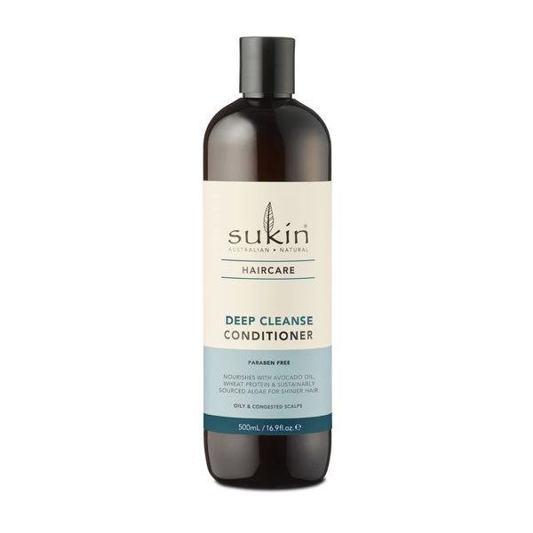 Sukin Deep Cleanse Conditioner 500ml - lightweight with blend of Wheat Protein, Avocado Oil & Algae to leave your hair shiny, smooth and soft. Cruelty free & Vegan friendly.