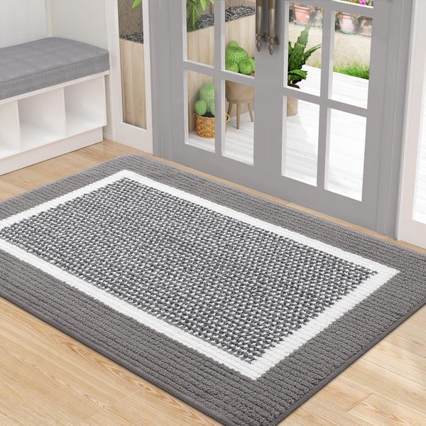 Homaxy Door Mats , 50 X 80 cm, Non Slip Dirt Trapper Mat, Machine Washable Soft Doormats, Super Absorbent Floor Indoor Mats for Front Back Door, Pets and Dogs (Grey)