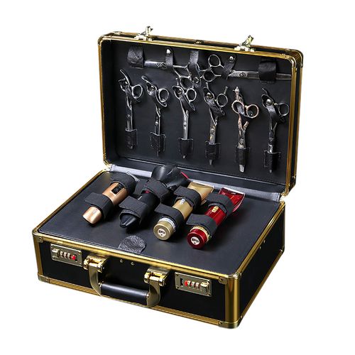 FLYHERO Barber Carrying Case Barber Case, Stylist Tool Box rofessional Salon Hair Cutting Grooming Kit Storage Organizer for Clippers, Scissors, Barber Supplies (Gold)