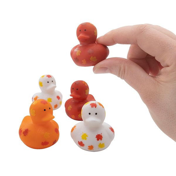 Fun Express Mini Fall Leaf-Printed Rubber Ducks - 24 Pc