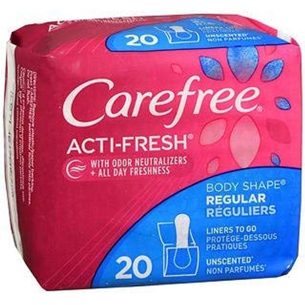 Carefree Acti-Fresh Body Shape Pantiliners Regular Unscented - 20 Liners, Pack of 3