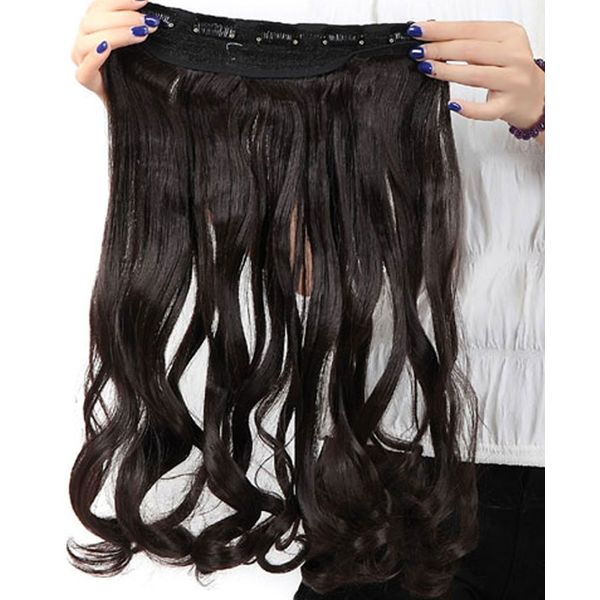 Real Fashion 17-26 inches Straight Curly Clip in Hair Extensions 3/4 Full Head Instant One Piece Full Head Hairpiece 17"-Curly, Dark brown