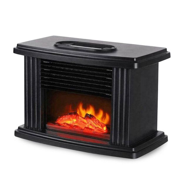 Small Electric Fireplace Standing Space Heater Stove 3D Flame Log Burner