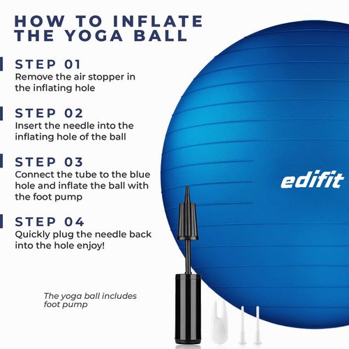 EDIFIT, Exercise Ball, 55, 65 and 75, Pezziball, Including Inflator, Pilates Ball, Sitting Ball, Pilates, Yoga Ball, Gymnastics (55 cm, Blue)