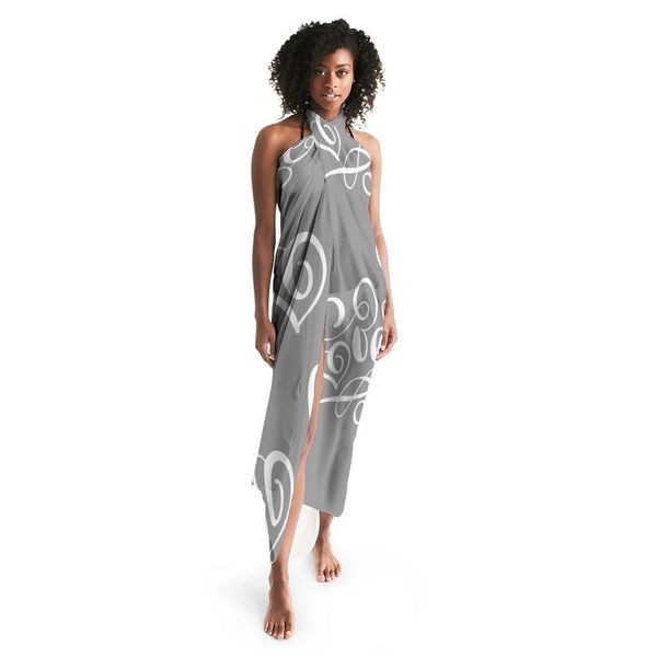 Sheer Sarong Swimsuit Cover Up Wrap / Love Grey - One Size