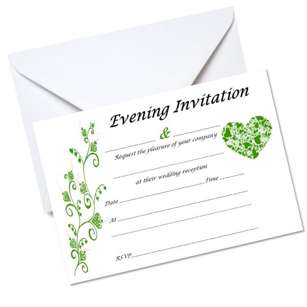 Pack of 10 Green Evening Wedding Invitations with envelopes- Choice of colours