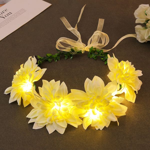 Fashband LED Flower Crown Headbands Light Up Floral Hair Wreath Festival Headpiece Halloween Party Headdress for Women (yellow)