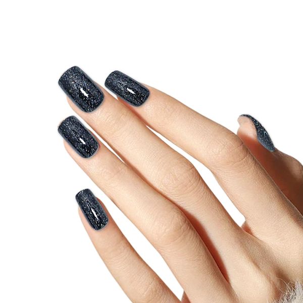 Black Fake Nails 24pcs, Press on Glitter Nails With Jelly Glue | Stick on Nails Removable Medium Square False Nails with Jelly Glue | Black False Nails Full Cover Acrylic Fake Nails