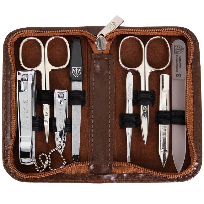 3 Swords Germany - brand quality 8 piece manicure pedicure grooming kit set for professional finger & toe nail care scissors clipper fashion leather case in gift box, Made by 3 Swords (6660)