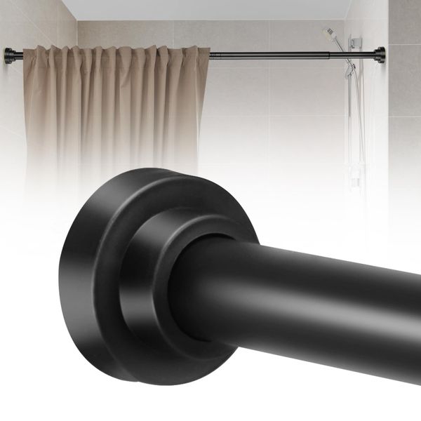 Shower Curtain Rod 31-80 in Adjustable Curtain Rod No Drilling Black Tension Shower Rod Stainless Steel for Bathroom Room Divider