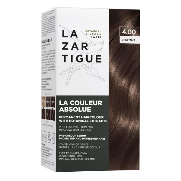 Lazartigue La Couleur Absolue 4.00 Chestnut - Permanent Haircolour with Botanical Extracts - Nourishing Color and Shine - Free From Ammonia, PPD, Resorcinol, Mineral Oils and Silicone - Vegan