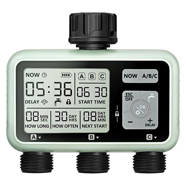 johgee Johgee Irrigation Computer with 3 Independently Controlled Outlets, Digital Watering Clock with LCD Display, Automatic/Manual Irrigation Control