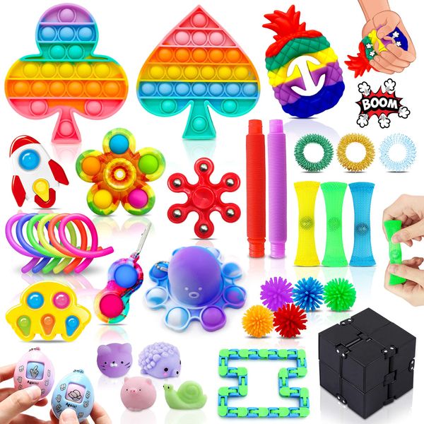 Chennyfun Fidget Toy Set, 36PCS With Box Fidget Pack, Sensory Anxiety Relief Stress Toys for Autism, Fidget Toy in Rainbow color, Octopus Relaxing Entertainment Birthday Gift for Kids Adults