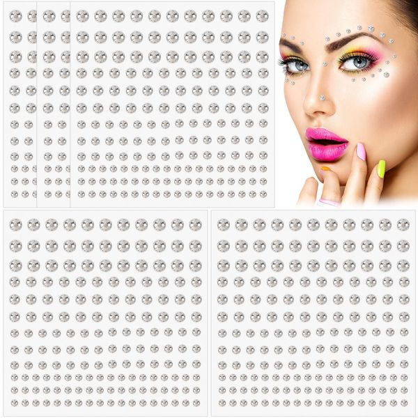 HINZIC 825pcs Face Gems Lip Stud Fake Nose Stud Eyebrow Eye Jewels Rhinestones Non Piercing Makeup Body Stick on Silver Crystals Belly Button Stickers for Music Festival Rave Halloween Women Men