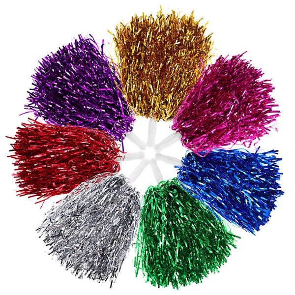 STOBOK 14 Pieces Cheerleading Pom Poms Metallic Foil Cheerleader Pom Poms with Handle for Sports Events Cheering Party Costume Accessories(Random Color)