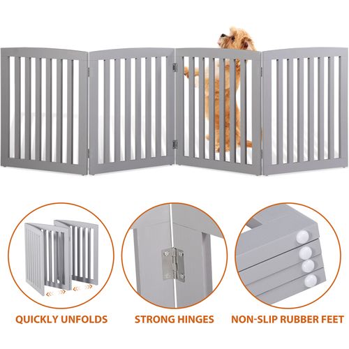 24" Pet Gate Step Over Fence Hall Stairs Folding Pet Fence Exercise Pen 4 Panels