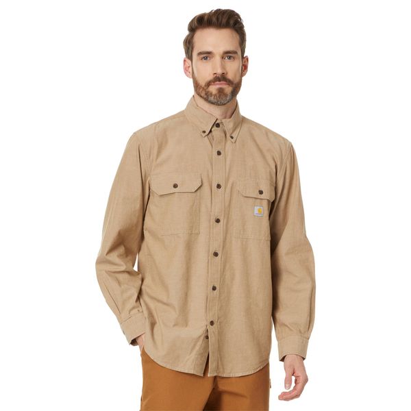 Carhartt Men's Loose Fit Midweight Chambray Long-Sleeve Shirt, Dark Tan Chambray, Medium