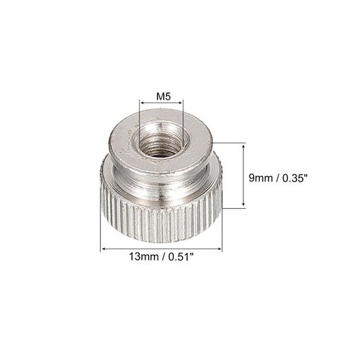 uxcell Knurling Knob Nut M5 x D13 mm x H9 mm Carbon Steel Knurling Nut with Collar, High Head Blind Hole Knurling Knob Nut for 3D Printer Parts 2pcs