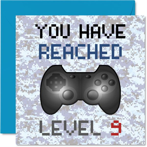 9th Gamer Birthday Card - You Have Reached Level 9 - Boys Birthday Cards, Kids Games Age 9 Nine Ninth Birthday Greeting Cards, Video Game Gaming Daughter Son Nephew Niece Grandson 145mm x 145mm