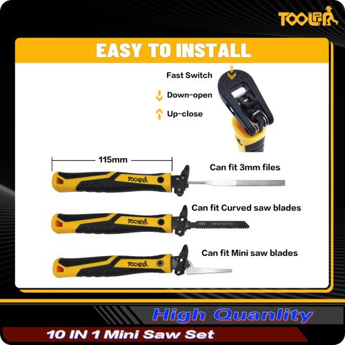 TOOLAN: 10-In-1 Model Craft Hand Saw & File Set. DIY Mini Razor Saw&File Kit for Handcrafted, Modeling, Plastic, and Other Fine Cutting, Reliable Blade Quick Change Mechanism.