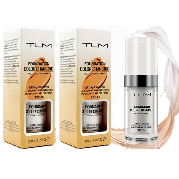 2 Pack TLM.- Color Changing Foundation, SPF15 Full Coverage Liquid Makeup Base for Aging Skin, Moisturizing Concealer Cream with Natural Brightening, Flawless Finish for Warm Skin Tones - 30ml