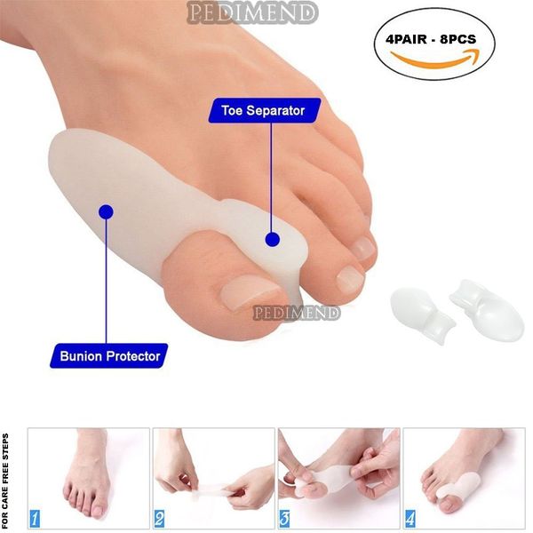 PEDIMEND™ Silicone Gel Toe Separators & Bunion Corrector (4PAIR - 8PCS) | Hallux Valgus Protector | Bunion Straightener | Reduce Pressure and Friction | Improve Foot Balance | Unisex | Foot Care