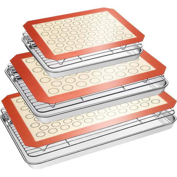 Baking Sheet Tray Cooling Rack with Silicone Mat Stainless Steel Cookie Pan 9Set
