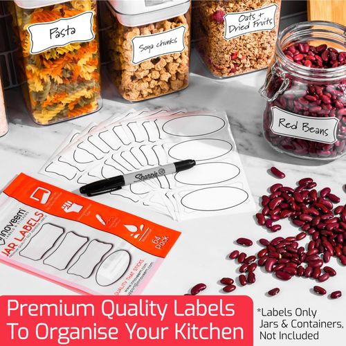 64 Waterproof Labels for Jars – 8 x 4cm Premium Quality Jar Labels Self Adhesive, Removable Labels Stickers for Jars, Jam Jar Labels, Blank Labels, Bottle Labels, Storage Labels & More by Innoveem