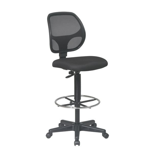 Office Star Deluxe Mesh Back Drafting Chair with 18.5" Diameter Adjustable Footring, Black Fabric Seat