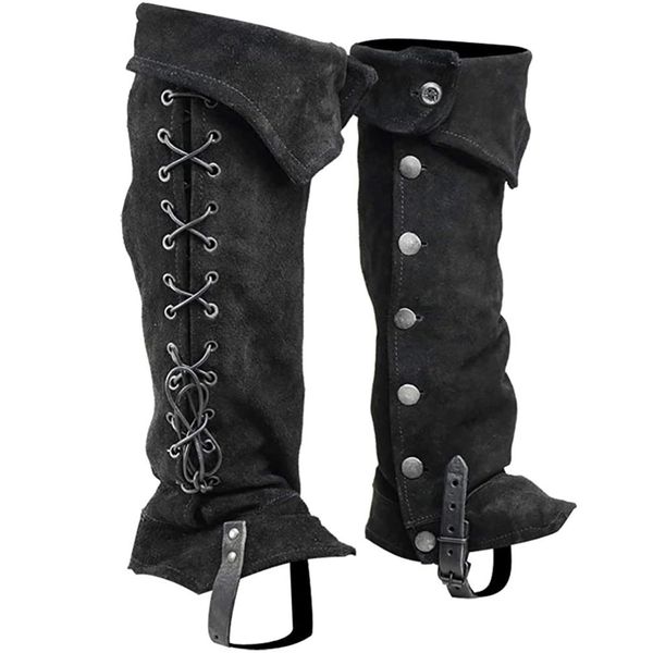 Adult Pirate Boot Covers Medieval Faux Leather Boot Top Viking Knight Shoes Cover Fancy Dress Cosplay Leg Covers Halloween Costume Accessory Vintage Boots Top with Studs for Men Women, 1 Pair