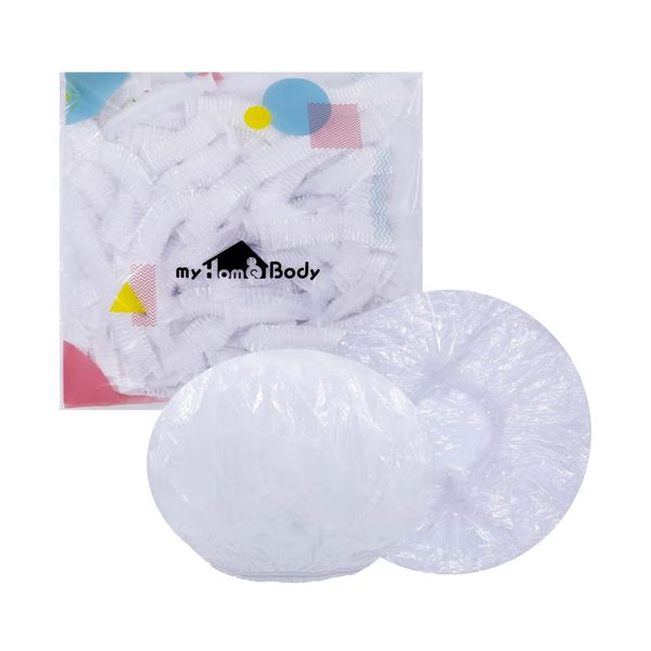 myHomeBody Extra Thick Disposable Shower Caps | Clear Transparent Shower Cap for Women | Shower Cap for Women Long Hair | Shower Accessories for Salon, Travel | Hair Cap 100 Pcs, Size M