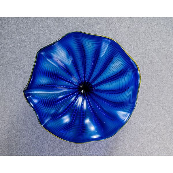 1PC Luxury Murano Style Platter Wall Art Plate Cobalt Blue Edge Green D12"