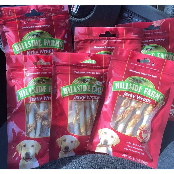 [6 Pouches × 1.3 oz] HILLSIDE FARMS JERKY WRAPS NATURAL CHICKEN DOG TREATS