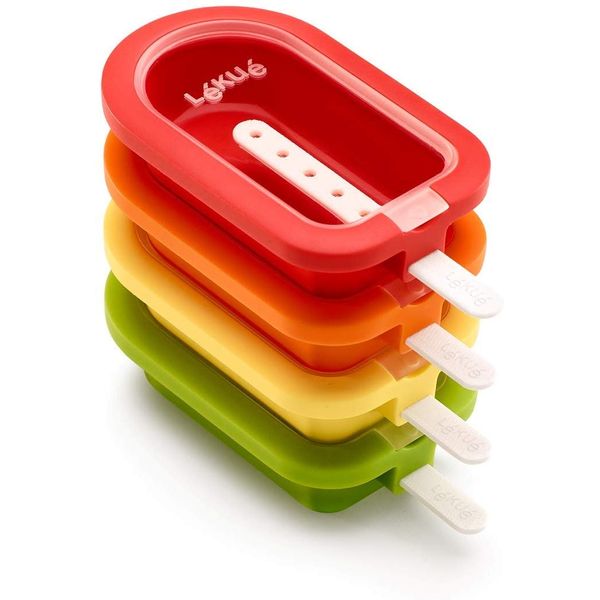 Lékué 3400223S01U150 Ice Lolly Moulds Stackable, Classic, 4 Pieces, Silicone, Multi-Colour, 16.5 x 7.5 x 2.6 cm