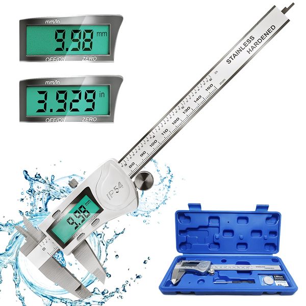 LOUISWARE Digital Caliper, IP54 Waterproof Stainless Steel Caliper Measuring Tool, Vernier Caliper with Huge LCD Screen, Auto - Off Feature, Inch and Millimeter Conversion (6 Inch /150 mm)