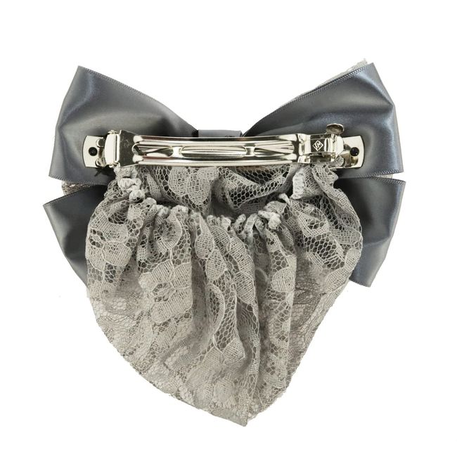 Ribbon Barrette with Cover (Grey) Flower Lace Braided Chignon for Adult Gray Hair