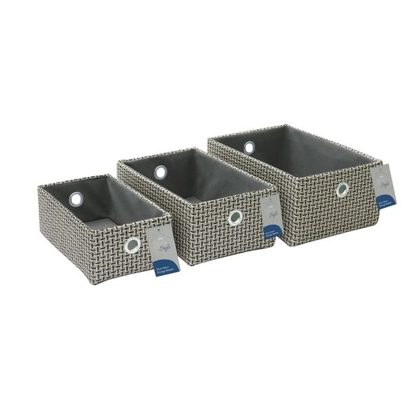 JVL Silva Rectangular Fabric Storage Baskets, Set of 3, Grey