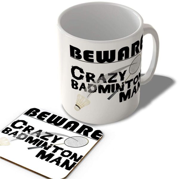 McMug - Crazy Badminton Man - Mug and Coaster Set, Ceramic, 11fl.oz.